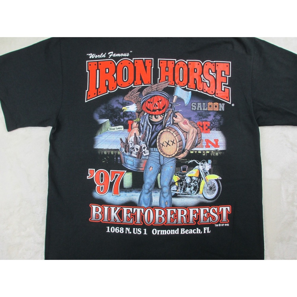VINTAGE Iron Horse Saloon Shirt Mens Large Black Pumpkin Biketoberfest 97* - Picture 3 of 11